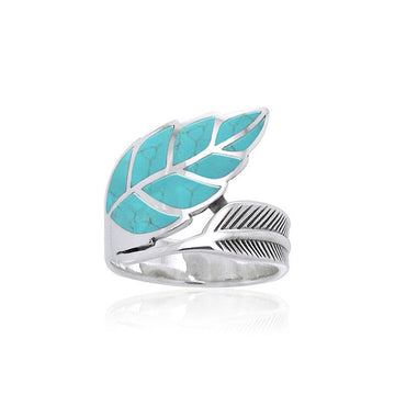 Inlay Leaf Silver Ring TRI1111 - Jewelry